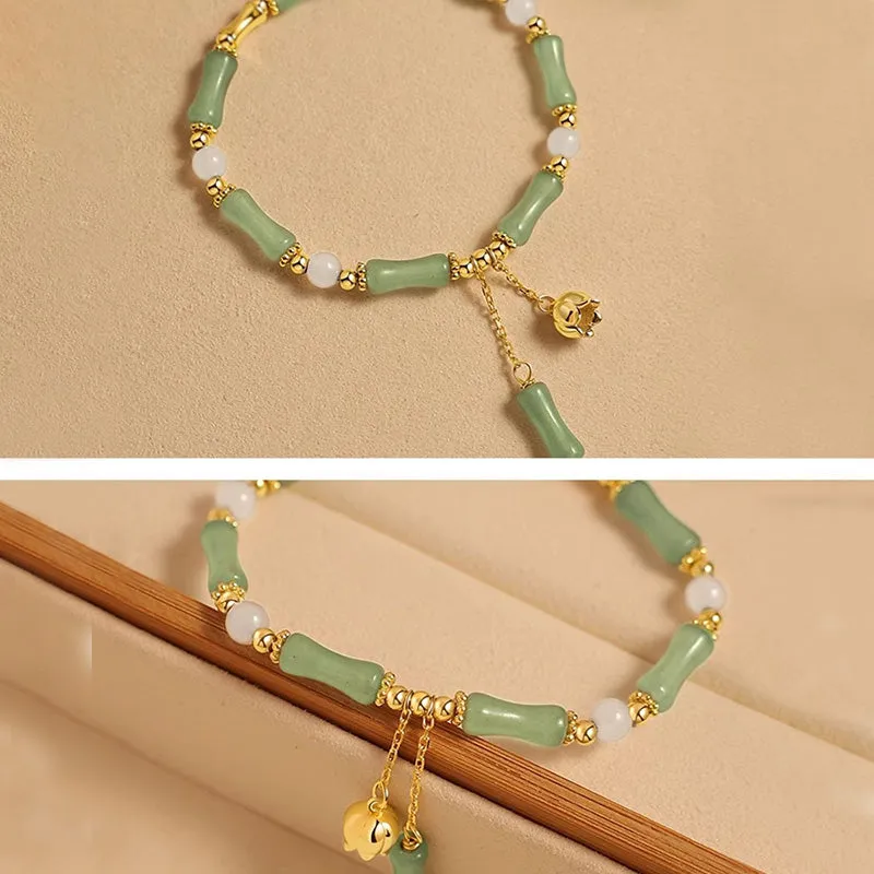 Green Aventurine Charm Bracelet with Bamboo Jade Pattern - Image 4