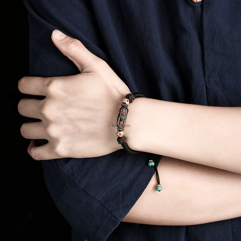 Tibetan Turquoise Om Mani Padme Hum Strength Braided Bracelet by Luck Muse Shop - Image 14
