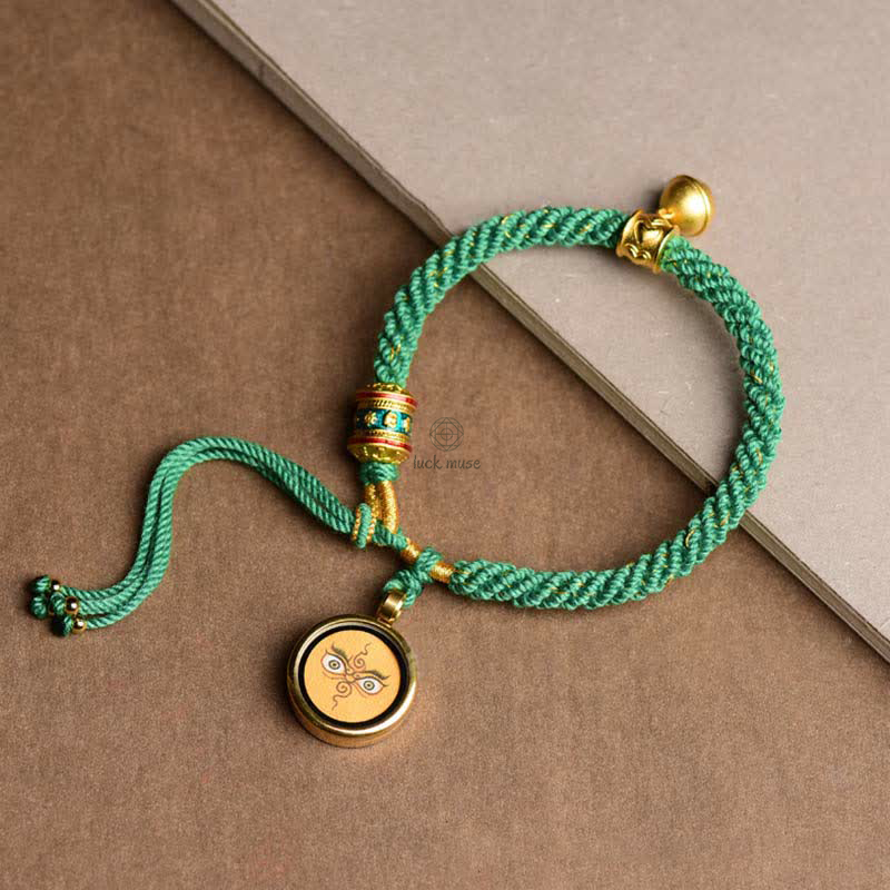Tibetan Five Deities Wealth Thangka Lucky Prayer Wheel Bell Bracelet - Image 3