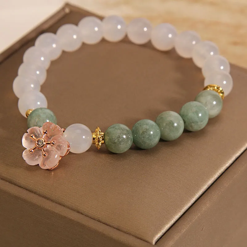White Agate and Jade Flower Charm Bracelet for Luck and Protection - Image 5