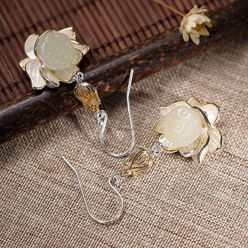Luck Muse Shop 925 Sterling Silver White Jade Protection Harmony Drop Earrings - Image 8