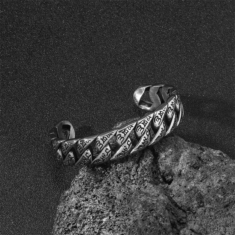 Tibetan Om Mani Padme Hum Mantra Titanium Steel Bangle Bracelet - Peaceful Design - Image 5