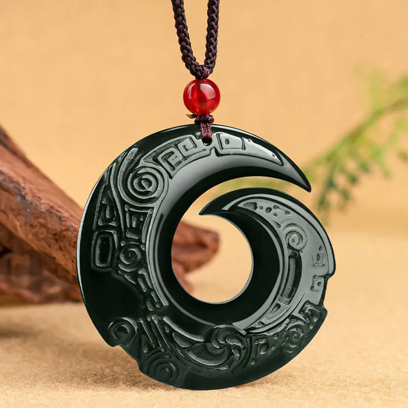 Luck Muse Hetian Cyan Jade Success Necklace Pendant with Luck-Enhancing Design Pattern
