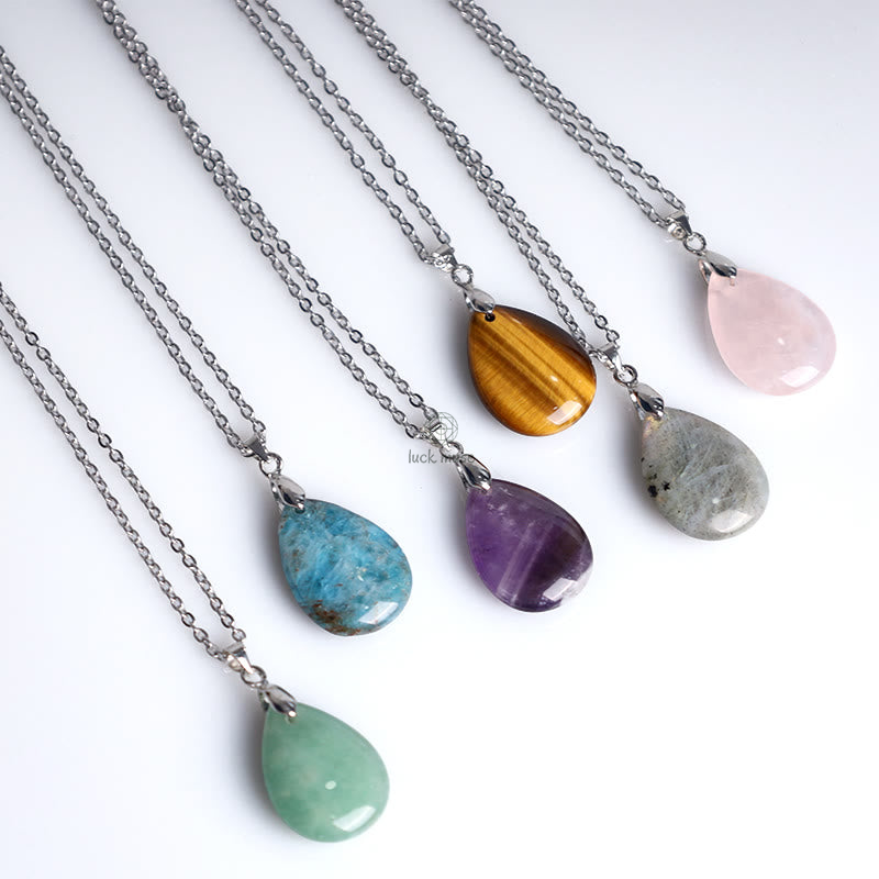 Luck Muse Natural Crystal Gemstone Water Drop Necklace Pendant - Image 2