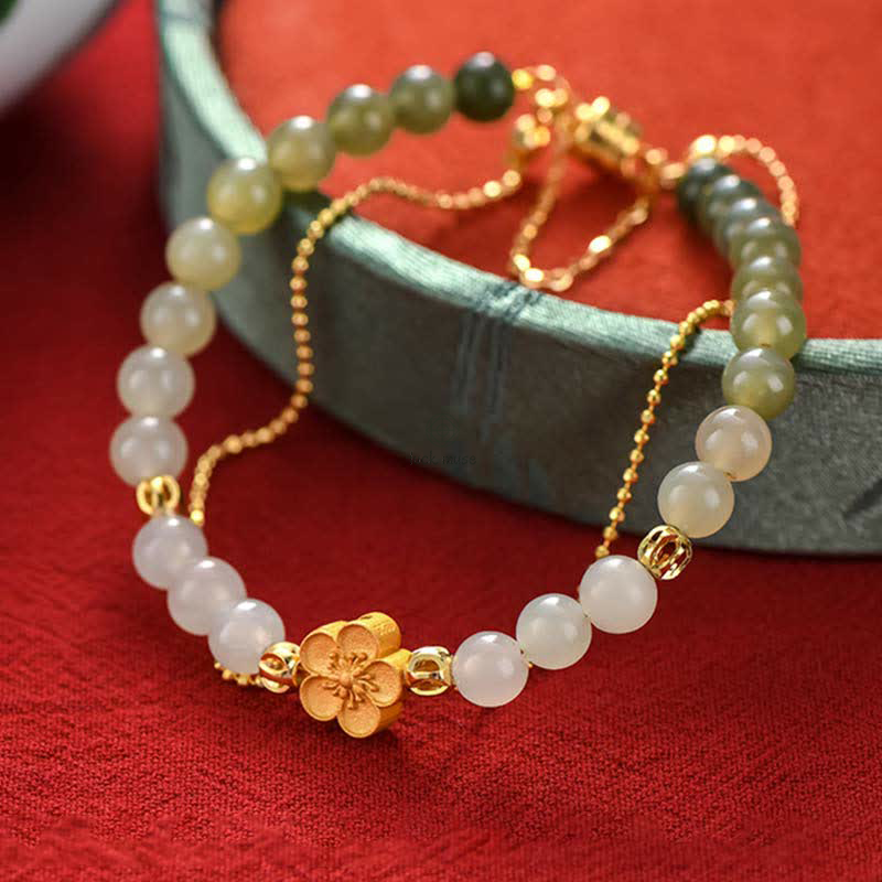 Luck Muse 925 Sterling Silver Hetian Jade Peach Blossom Luck Chain Bracelet - Image 7