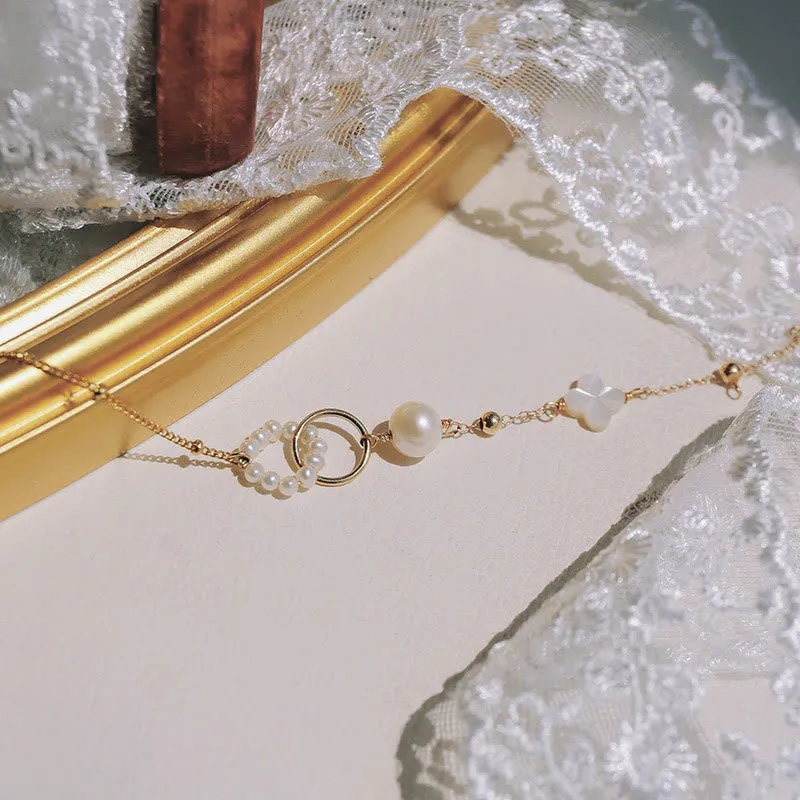 Luck Muse 14K Gold Plated Pearl Double Peace Healing Chain Bracelet - Image 5