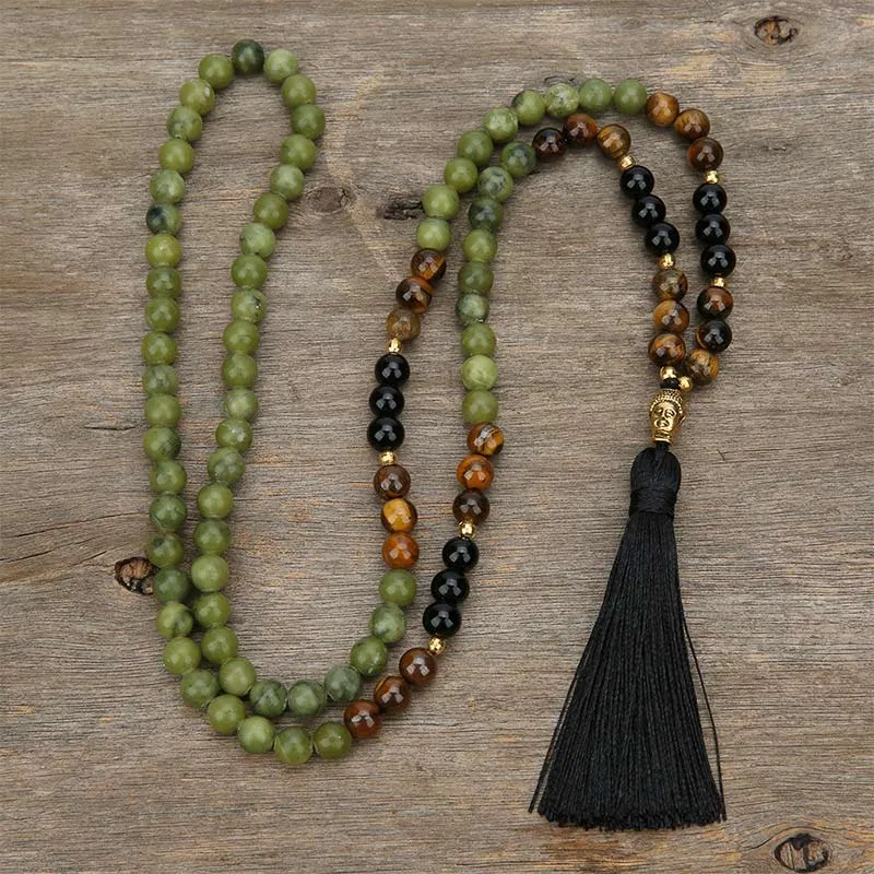 Luck Muse Tibetan Green Jasper Protective Mala Bracelet