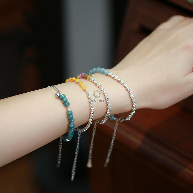 Luck Muse 925 Silver Blue Jade Tourmaline Amber Confidence Blessing Bracelet