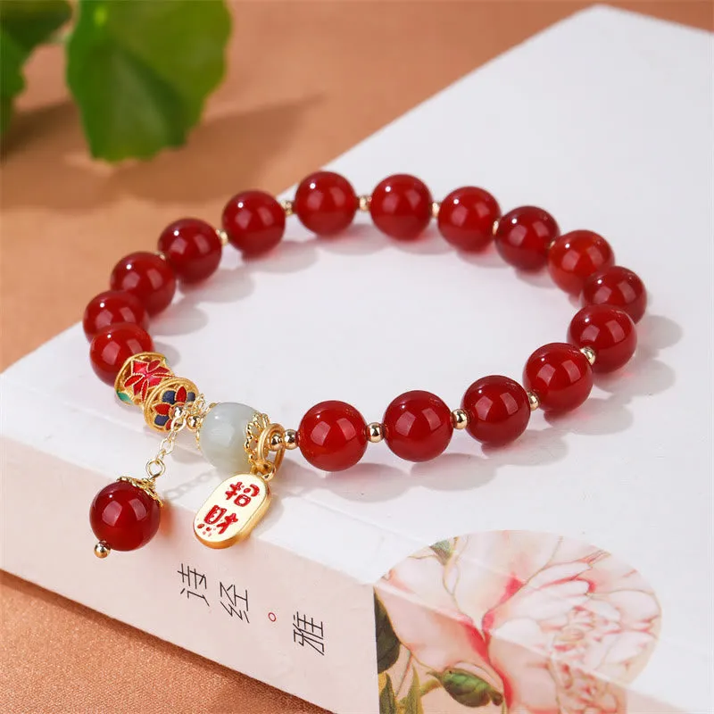 Natural Red Agate and Jade Fortune Charm Bracelet - Image 5