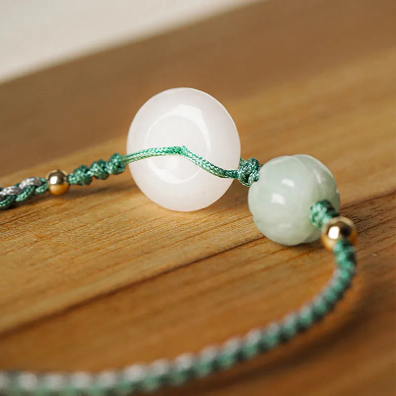 White Jade Peace Buckle Pumpkin Bead Blessing Bracelet - Image 4