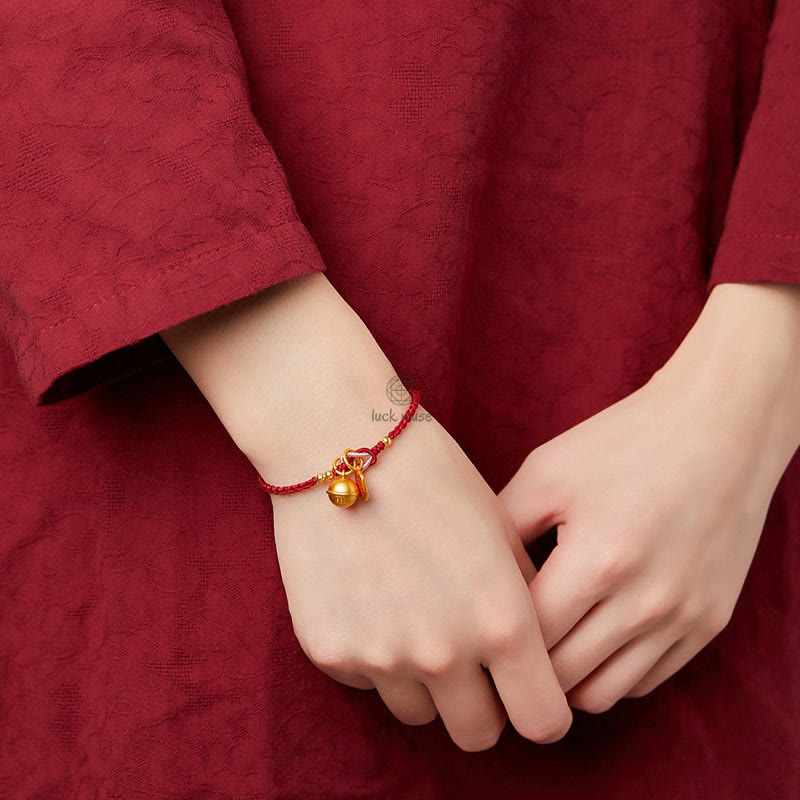 Handmade Lucky Charm Bracelet with Fu Character, Luck Muse, and Red Rope Bell - Image 9