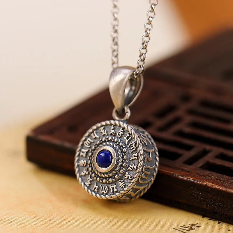 925 Sterling Silver Om Mani Padme Hum Lazurite Necklace Pendant by Luck Muse Shop - Image 3