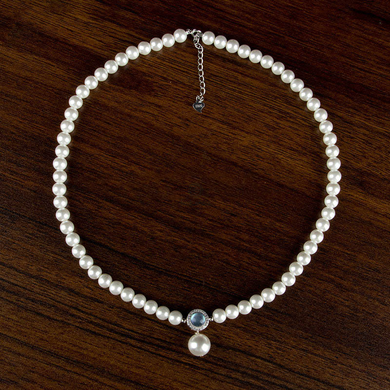 Natural Pearl Chalcedony Bead Healing Necklace with Luck Muse - Image 2