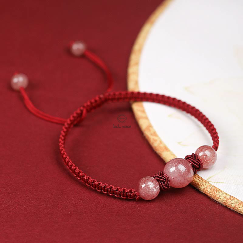 Natural Strawberry Quartz Crystal Love Red String Bracelet Anklet - Image 4