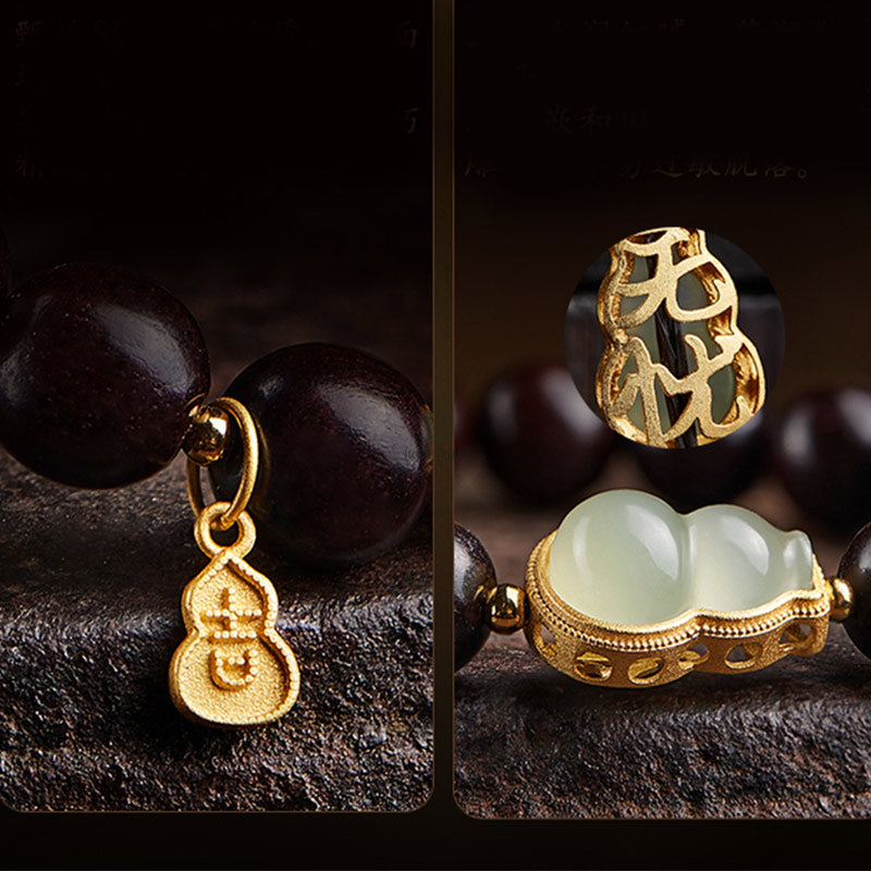 Luck Muse Small Leaf Red Sandalwood Gourd Jade Relaxation Bracelet - Image 17