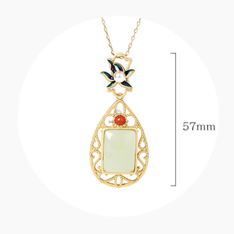 Vintage Flower Jade Gold-Plated Prosperity Necklace Pendant from Luck Muse Shop - Image 6