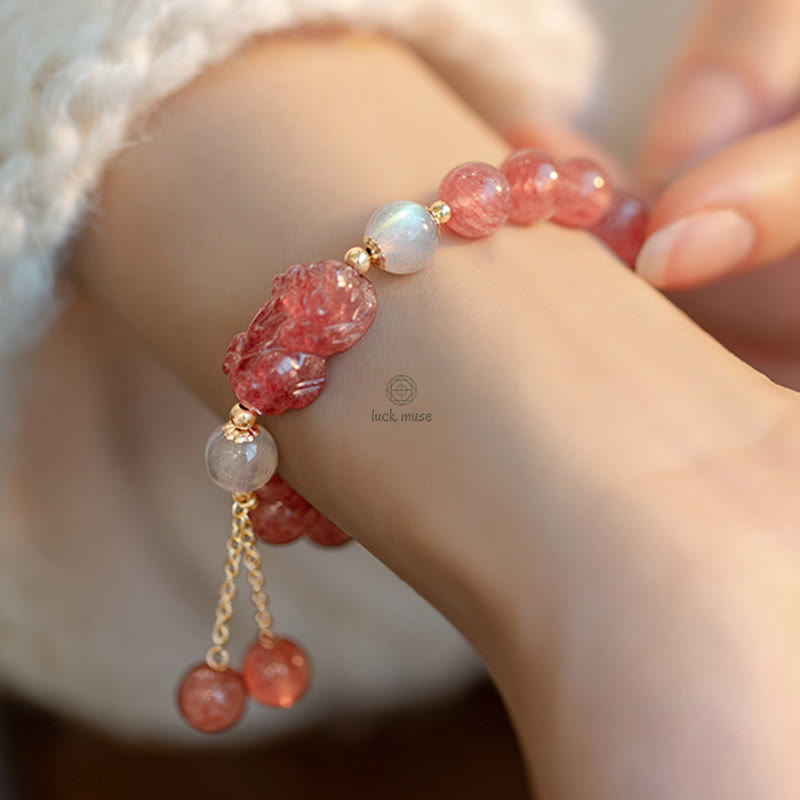 Strawberry Quartz Moonstone PiXiu Love Bracelet - Image 7