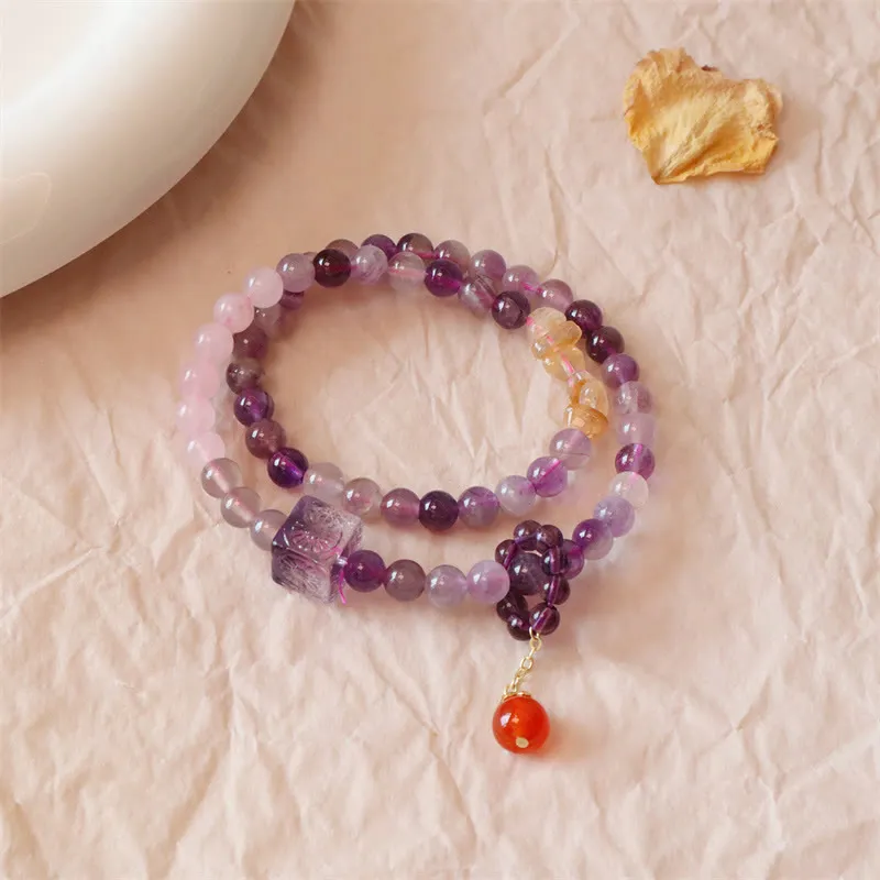 Luck Muse Amethyst Citrine Double Wrap Bracelet for Positive Transformation - Image 3