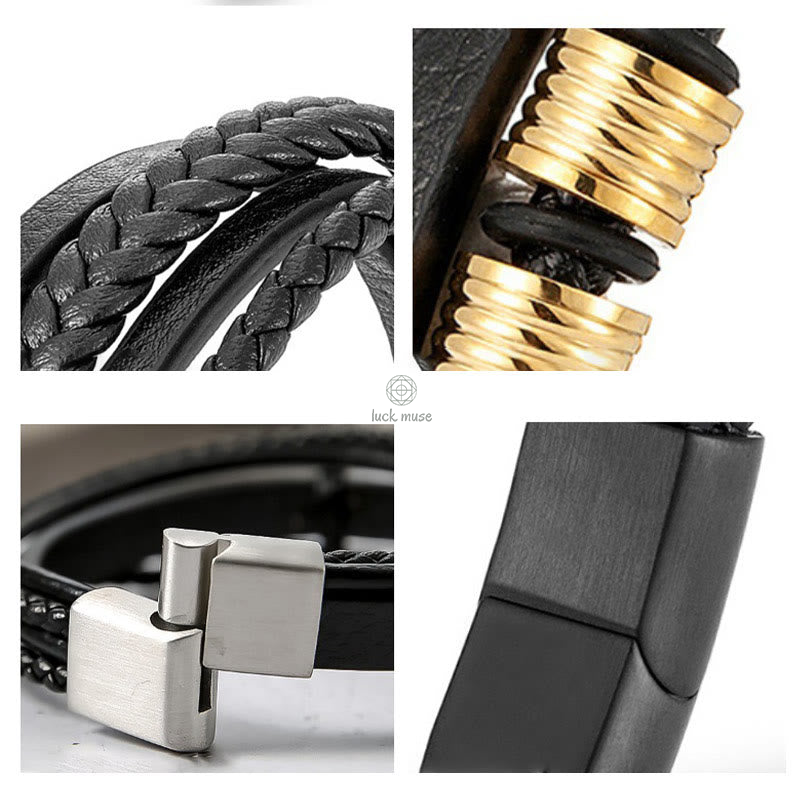 Braided Leather Bracelet with Titanium Steel, Magnetic Buckle, and Balance Feature - Image 24