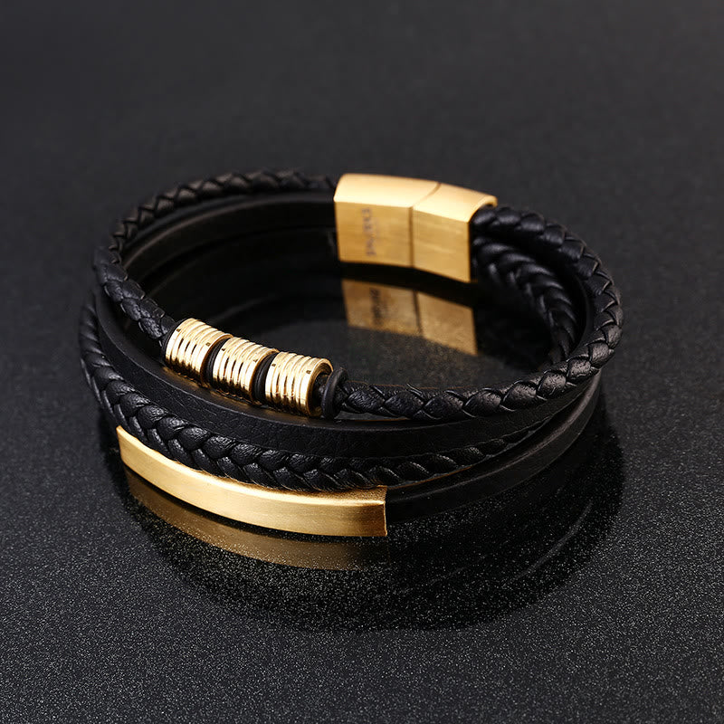 Braided Leather Bracelet with Titanium Steel, Magnetic Buckle, and Balance Feature - Image 16