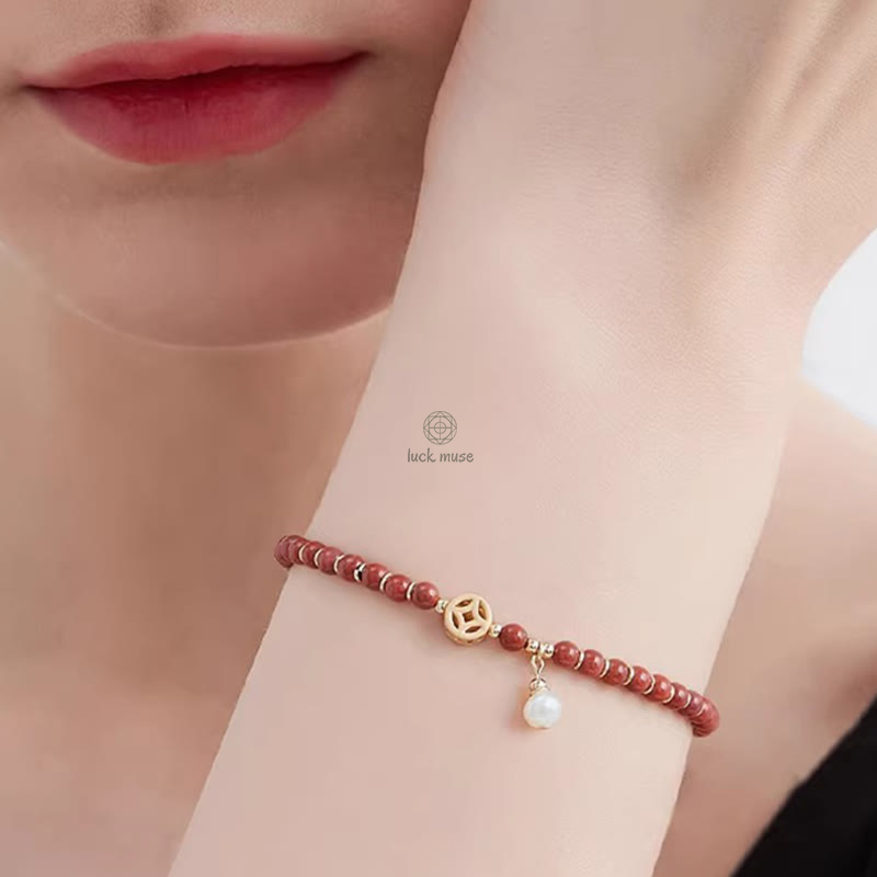 Luck Muse Red Agate Copper Coin Bracelet with 14K Gold Plating for Confidence - Image 8