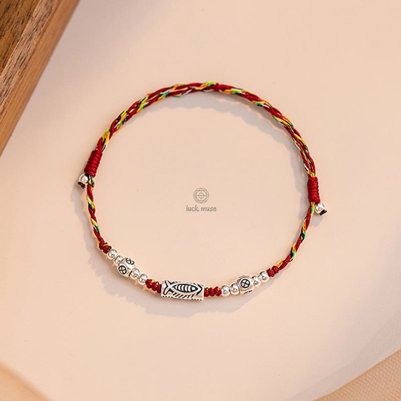 925 Sterling Silver Luck Koi Fish Braided Bracelet Anklet - Image 16