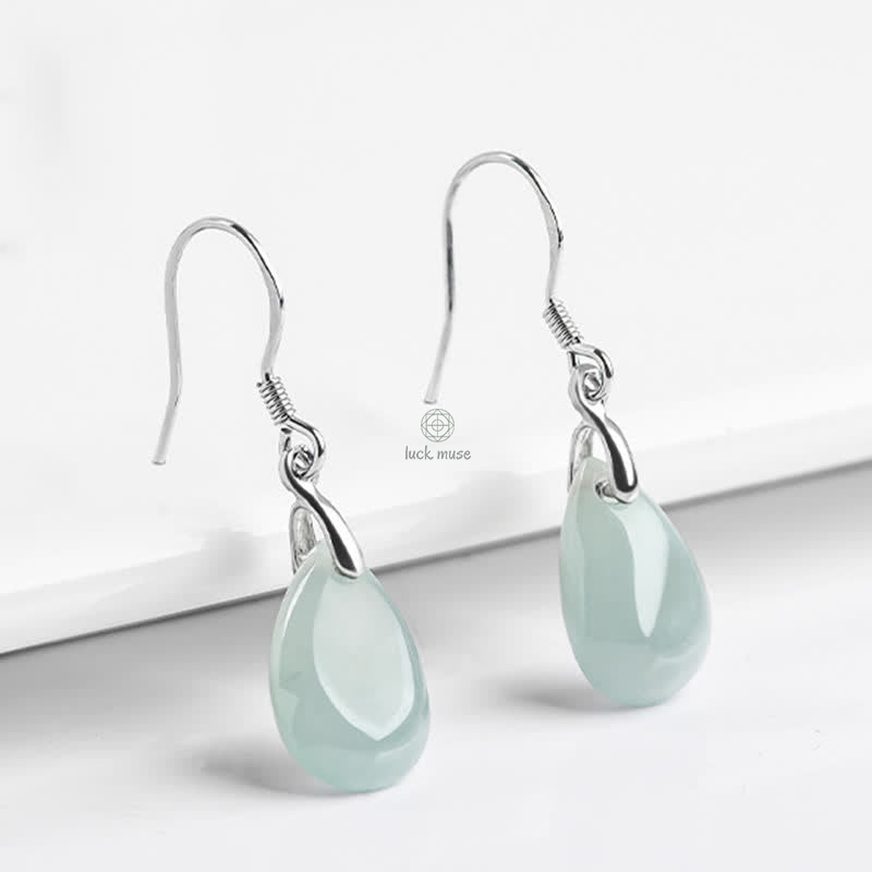 925 Sterling Silver Jade Water Drop Pattern Earrings for Luck and Prosperity with Luck Muse Touch - Image 6