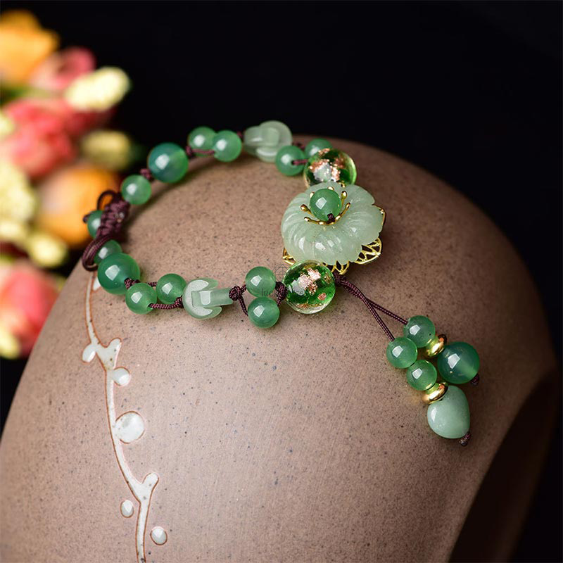Natural Green Jade Green Aventurine Luck Dangling Flower Bracelet - Image 4