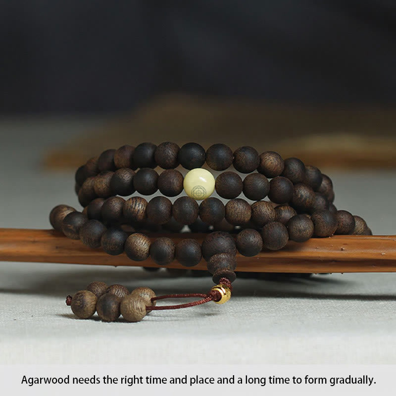 Luck Muse 999 Gold Tarakan 108 Mala Beads Bracelet with Agarwood & Amber for Evil Spirits Protection - Image 14