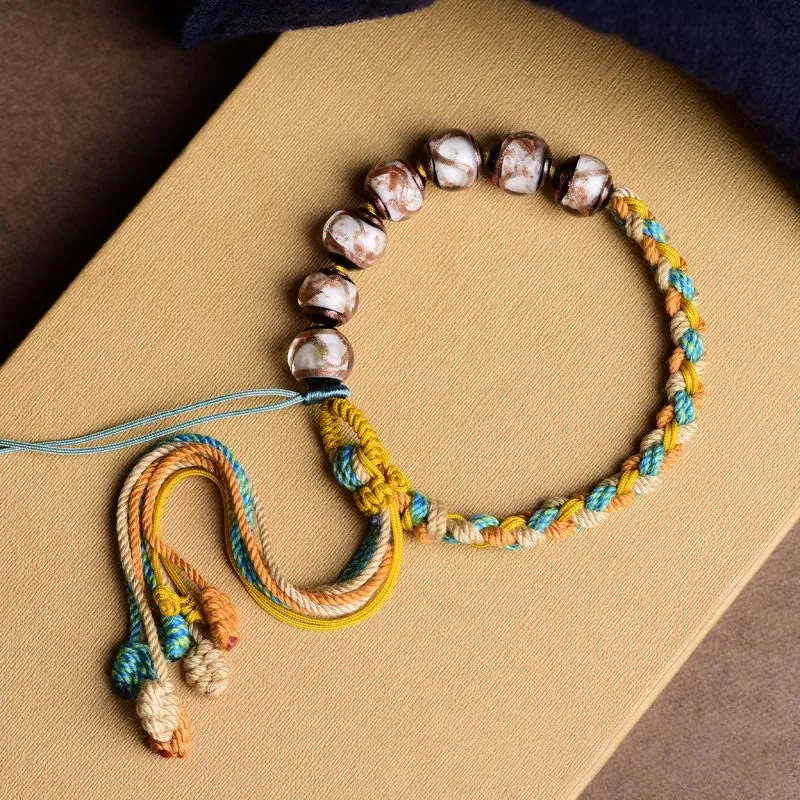 Multicolored Liuli Glass Bead Fortune Braided Bracelet crafted with Luck Muse