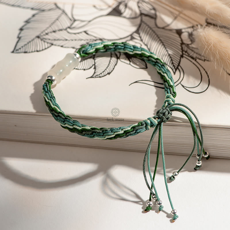 Bamboo Samsara Knot White Jade Bracelet for Wealth, Luck, and Strength - Image 3