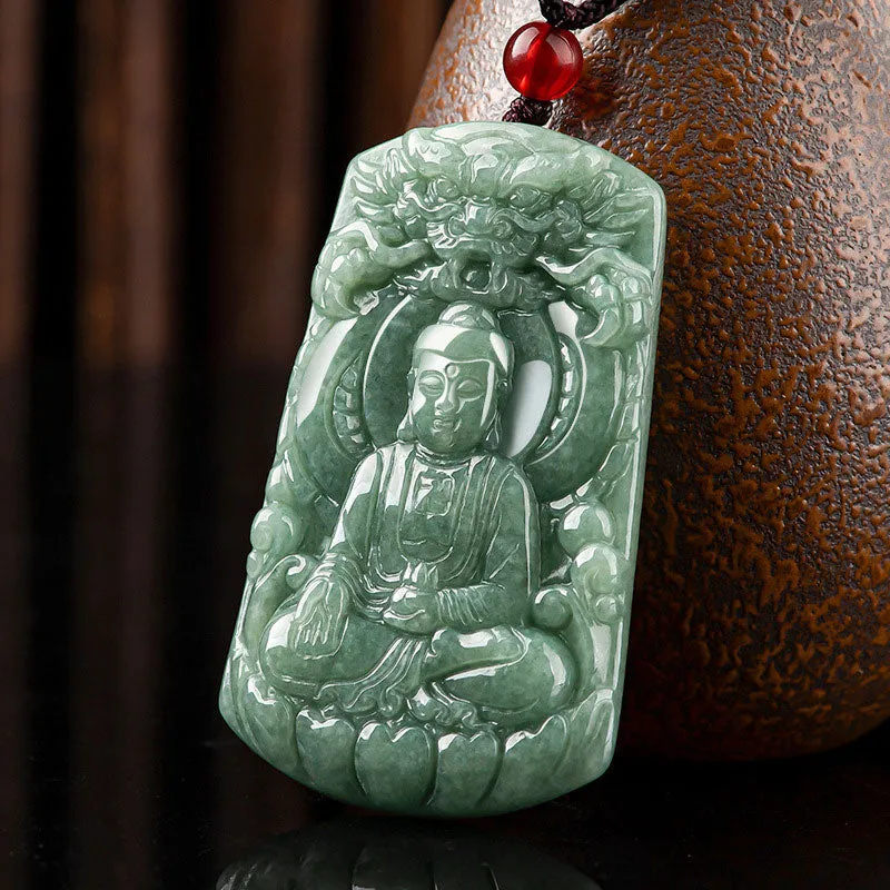 Tathagata Buddha Dragon Jade Amulet Serenity Necklace