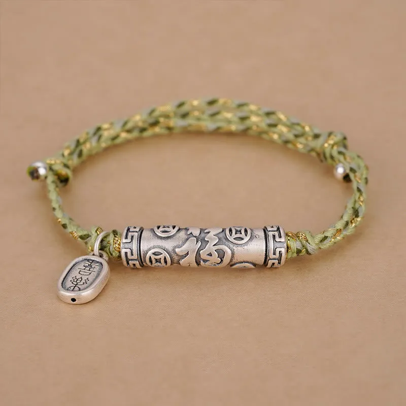 Luck Muse 999 Sterling Silver Fu Character Copper Coin Fortune Bracelet