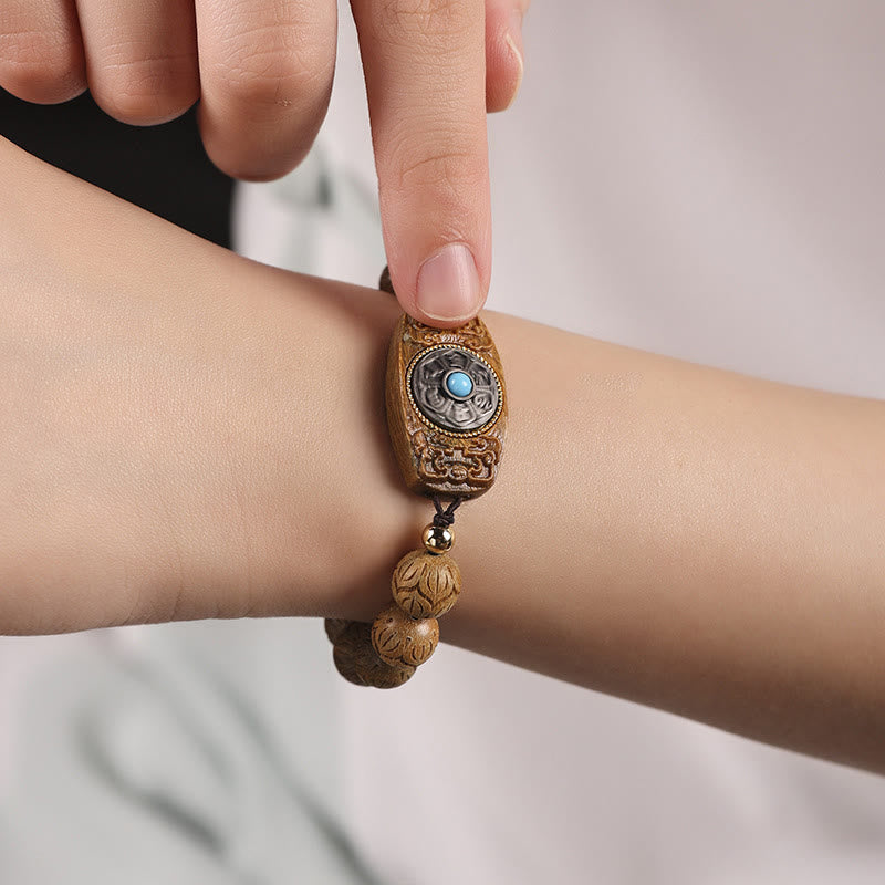 Green Sandalwood and Ebony Wood Luck Muse Om Mani Padme Hum Bracelet - Image 13