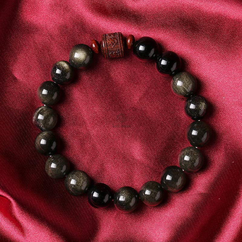 Natural Gold Sheen Obsidian Rainbow Obsidian Om Mani Padme Hum Healing Bracelet - Image 7