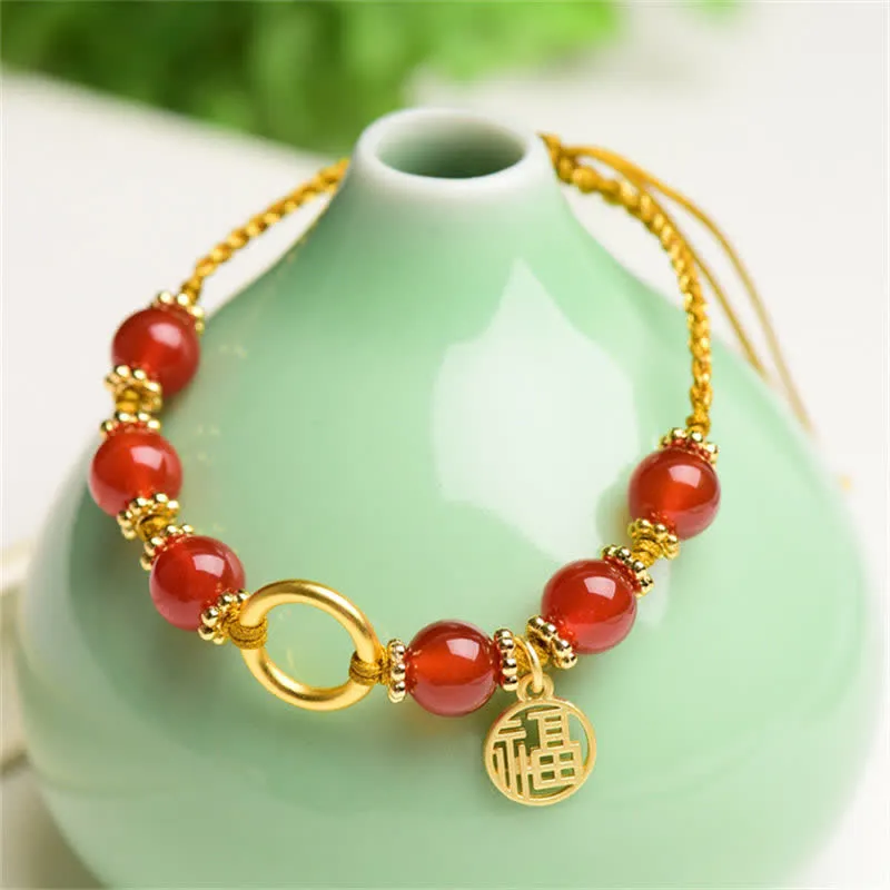Red Agate Happiness Charm Bracelet