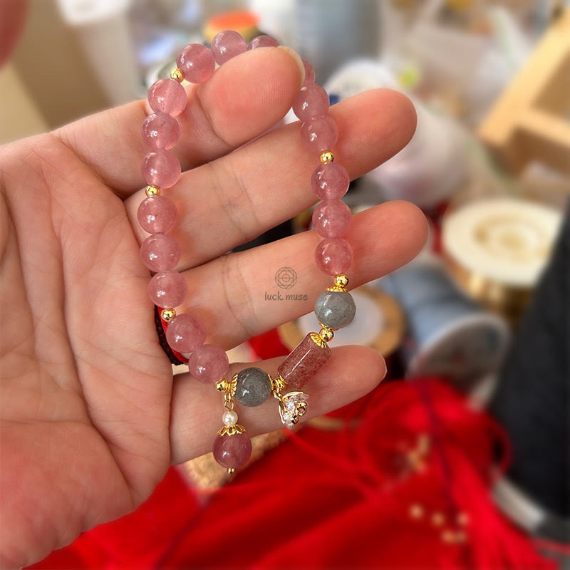 Natural Strawberry Quartz Zircon Flower Charm Bracelet with Positive Energy - Image 6