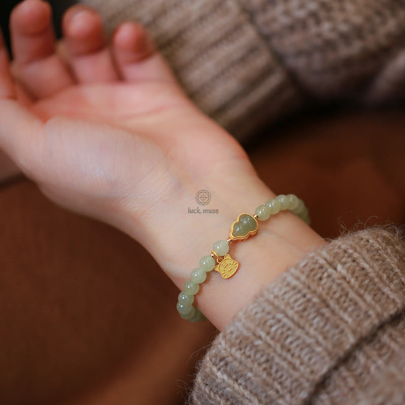 Gold-Plated Natural Hetian Jade Bracelet with Buddha Elements - Image 9