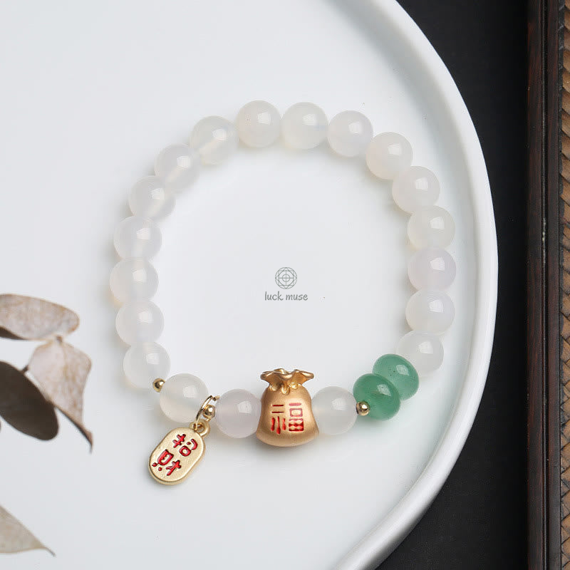 Luck Muse Natural Agate Money Bag Bracelet