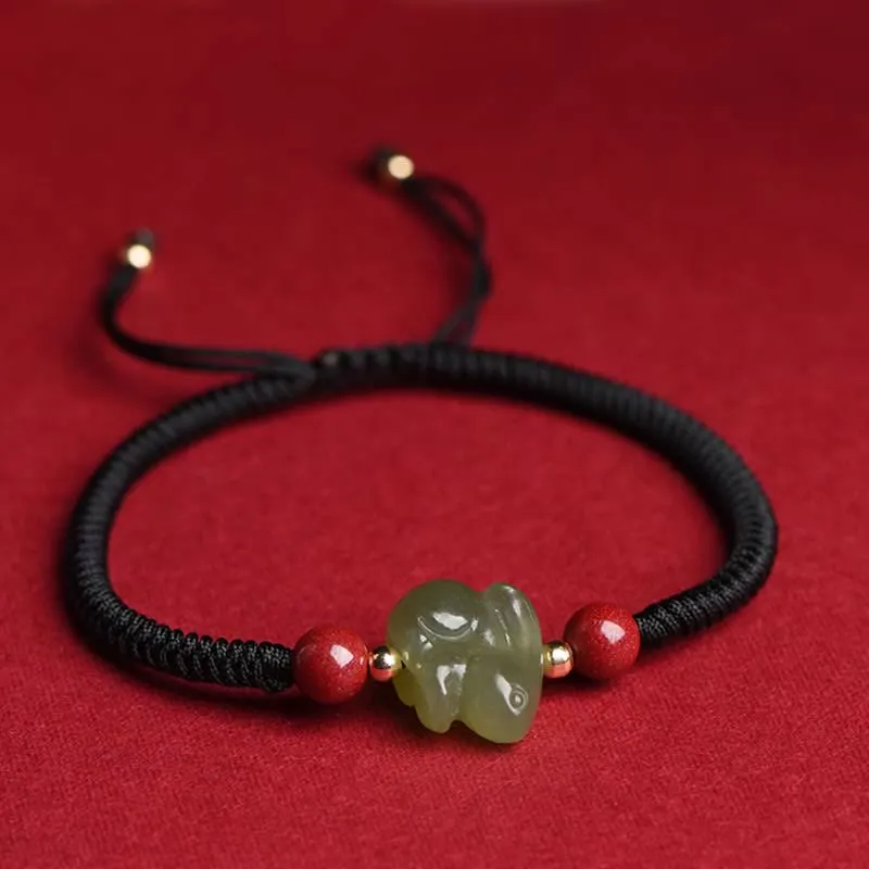 Year of the Rabbit Hetian Jade and Cinnabar Beaded Abundance Bracelet - Image 12