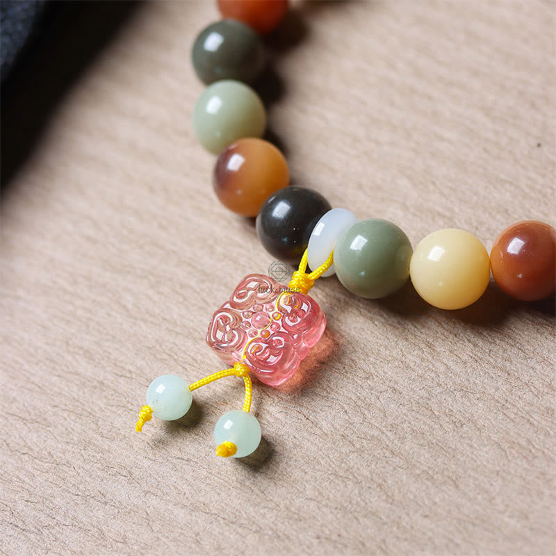 Multicolored Gradient Bodhi Seed and Liuli Glass Charm Bracelet infused with Luck Muse for Peace - Image 6