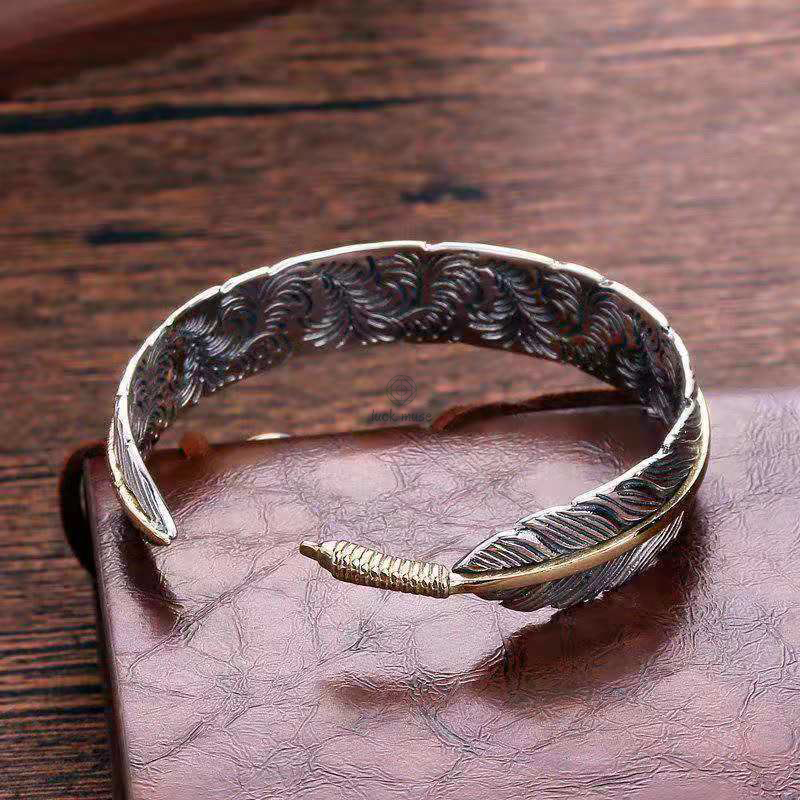 Feather Pattern Luck Muse Cuff Bracelet for Luck and Wealth - Image 8