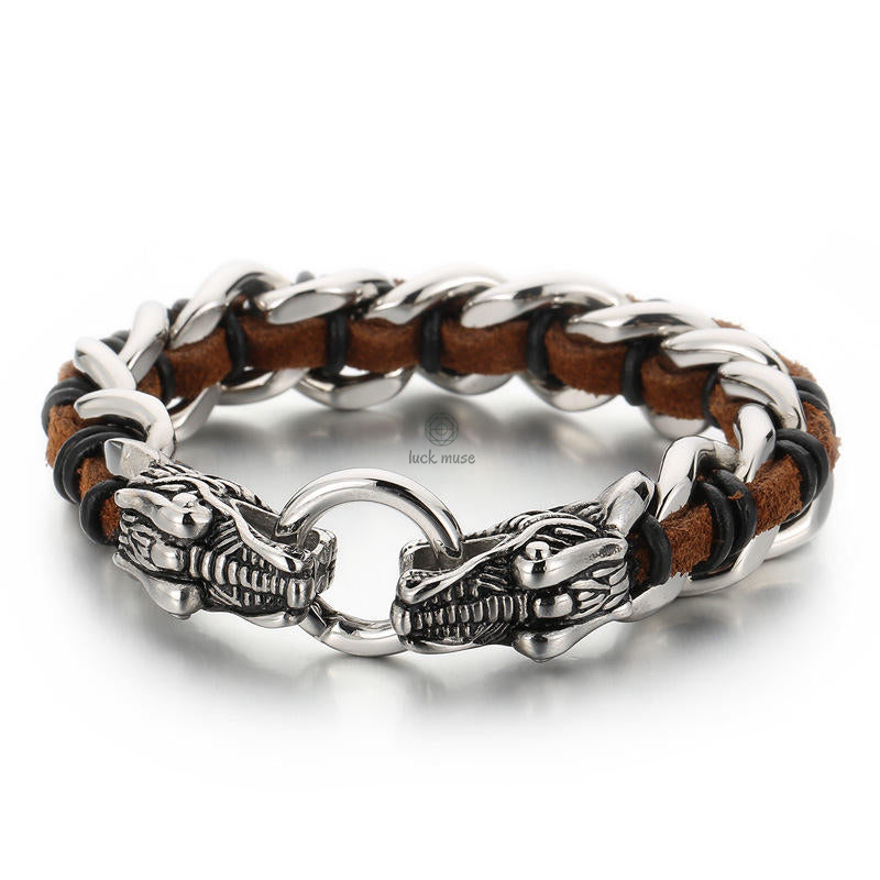 Dragon Leather Titanium Steel Protection Luck Bracelet - Image 14
