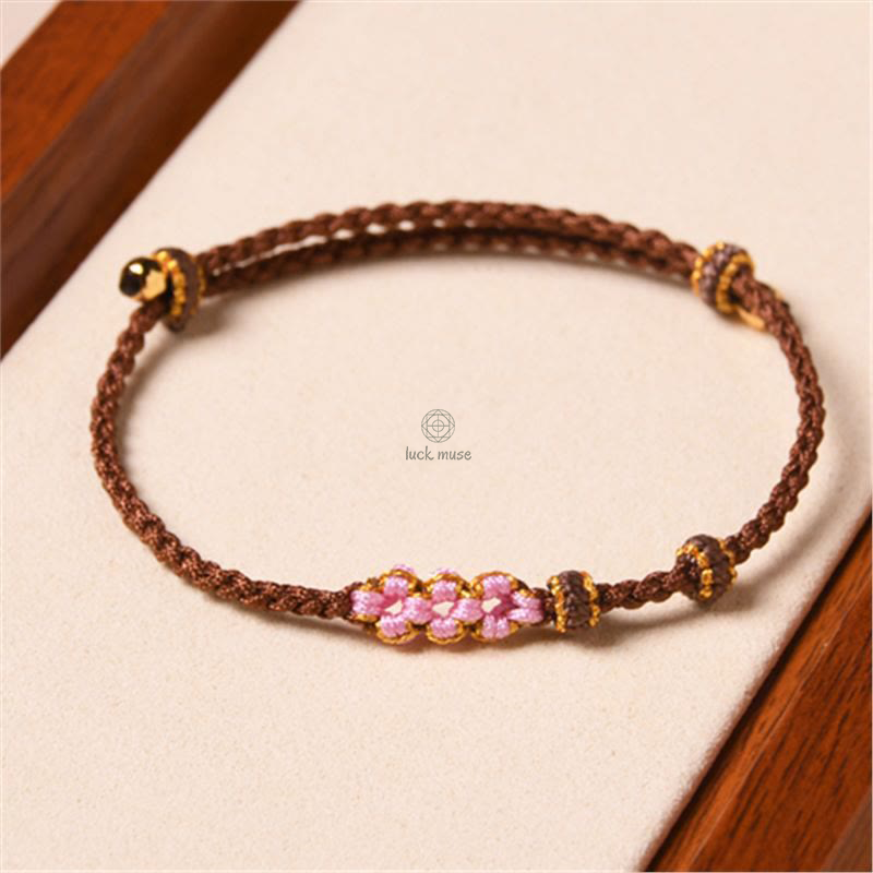 Peach Blossom Protection Braided Rope Bracelet with Luck Muse Handmade - Image 11
