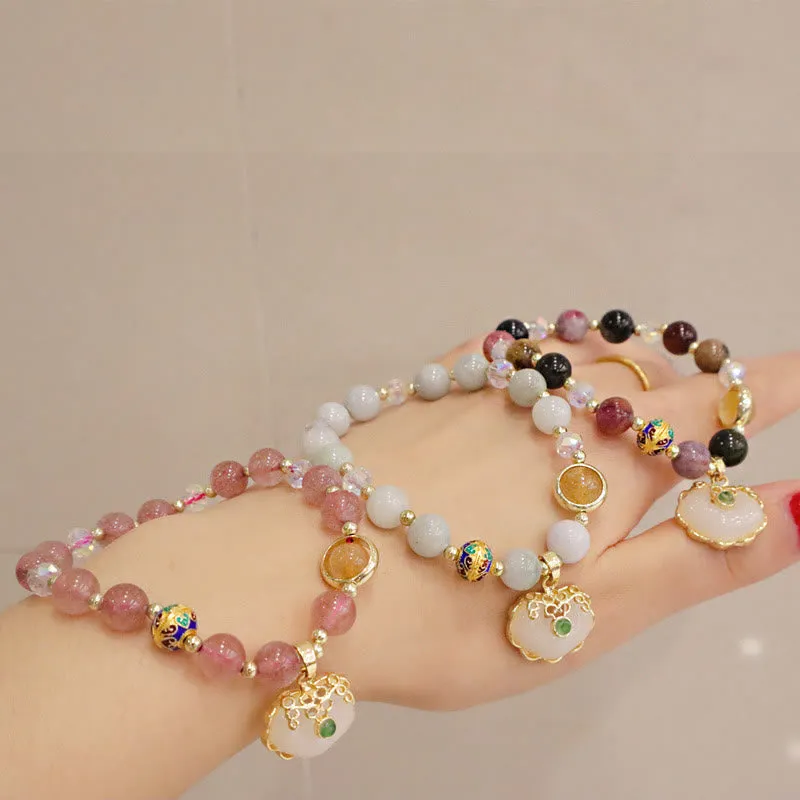 Luck Muse Healing Bracelet with Strawberry Quartz, Green Crystal, and Amethyst - Image 20