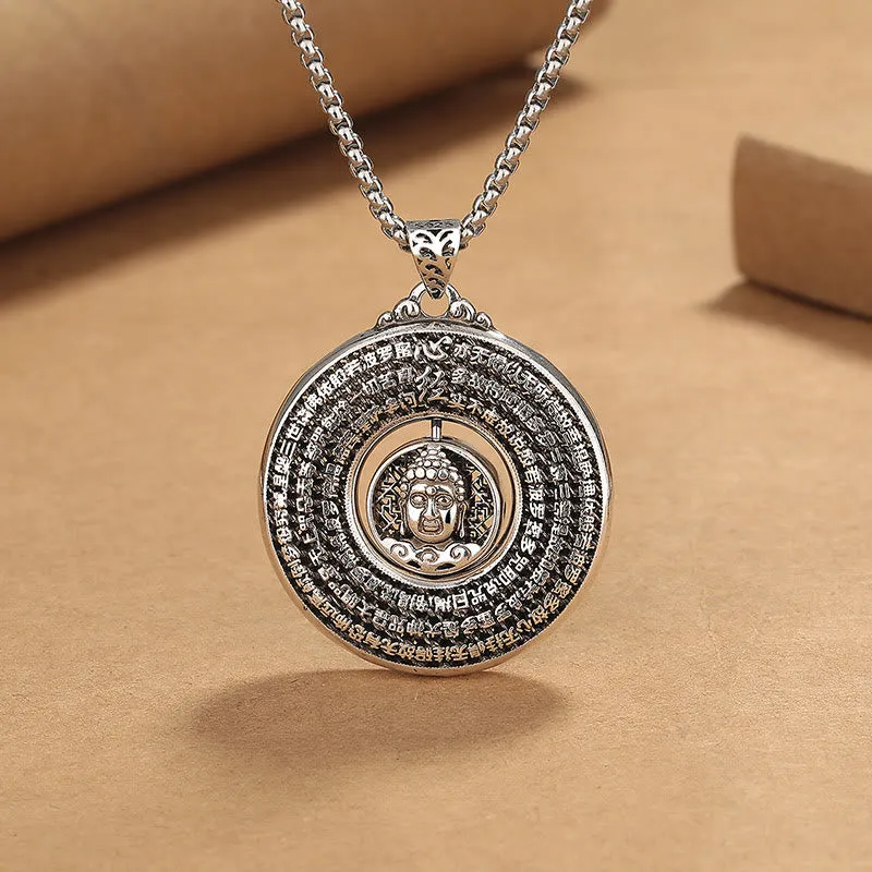 Luck Muse Heart Sutra Serenity Rotatable Necklace Pendant with Peace Buckle Design
