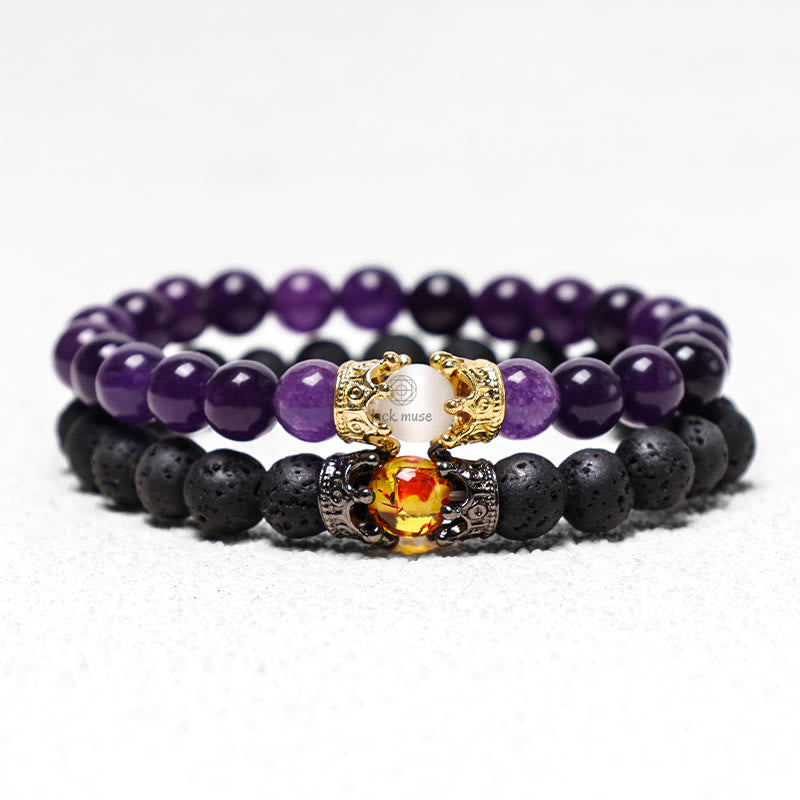 Luck Muse King & Queen Crown Natural Stone Healing Energy Beads Couple Bracelets - Image 4