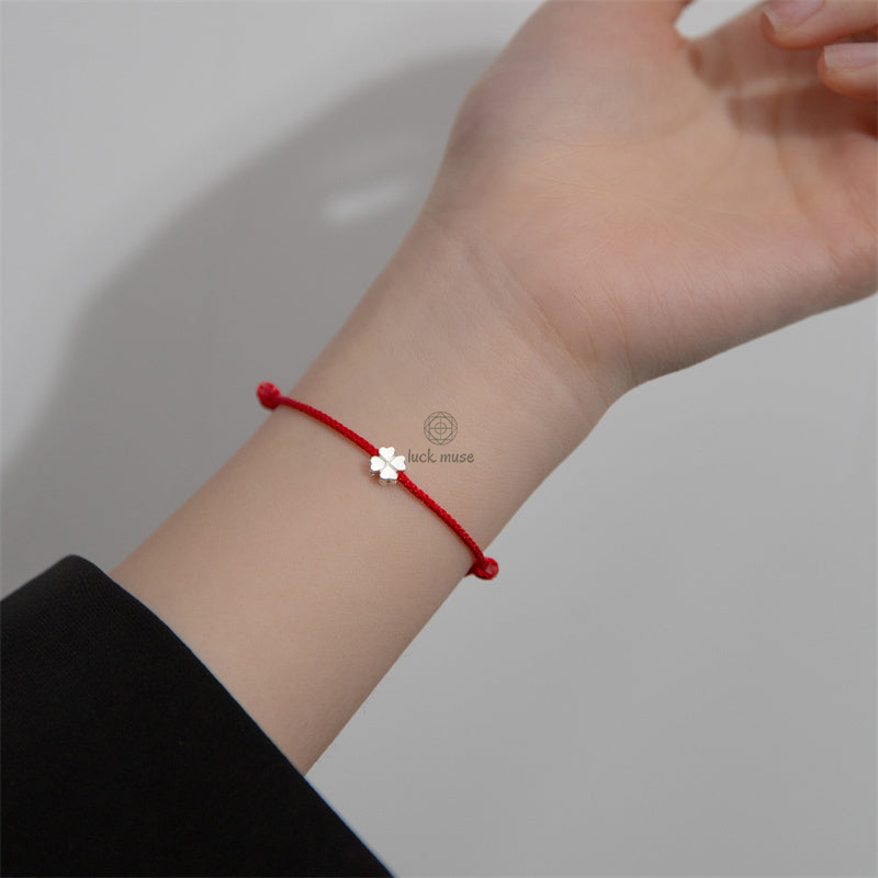 Luck Muse 925 Sterling Silver Lucky Four Leaf Clover Red Rope Bracelet - Image 7