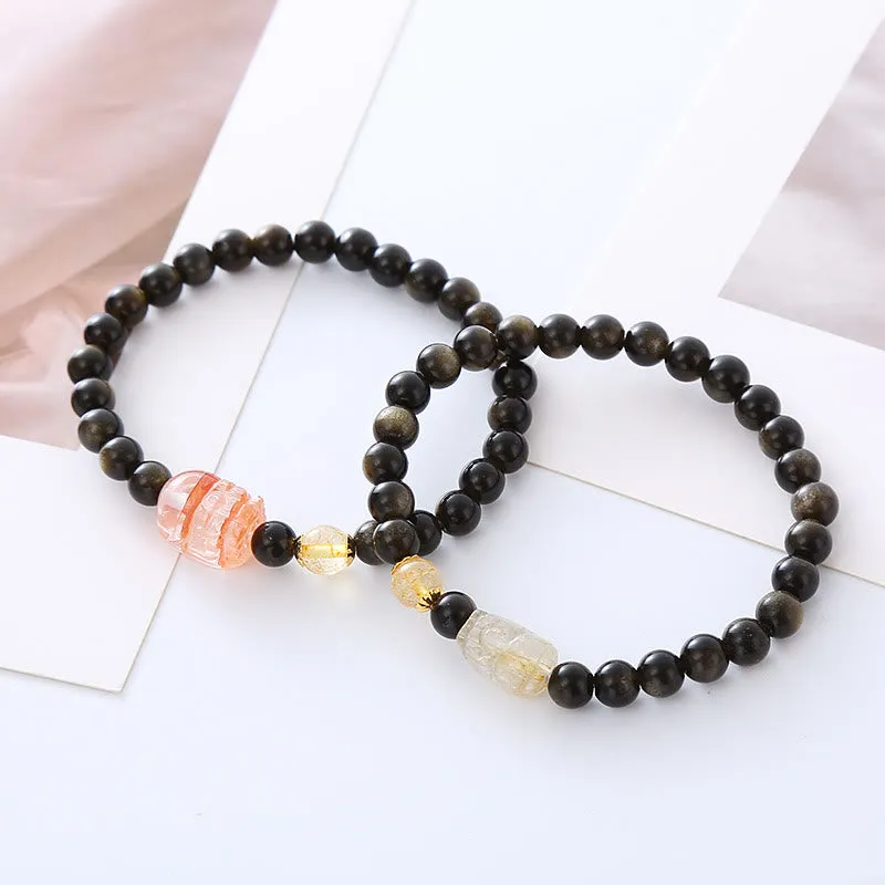 Golden Sheen Obsidian PiXiu Wealth Protection Bracelet with Luck Muse - Image 6