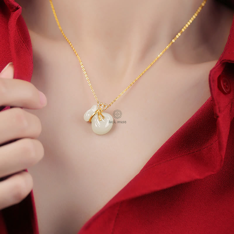 Hetian White Jade Money Bag Necklace Pendant with Luck Muse Blessings - Image 6